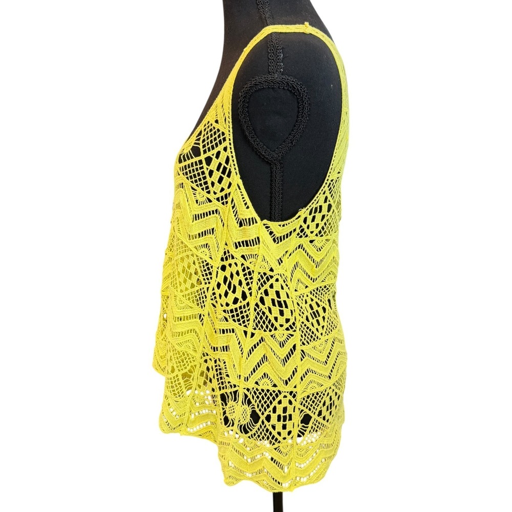 Patchington Womens Crochet Tank Top S Neon Yellow Resortwear Dopamine Dressing - Picture 3 of 7